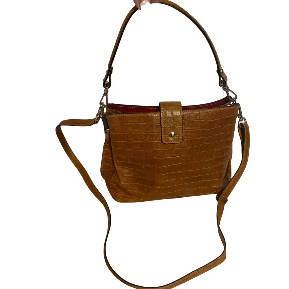 Chiara Ferretti Brown Croc Embossed Leather Handbag Made in Italy Crossbody Bag